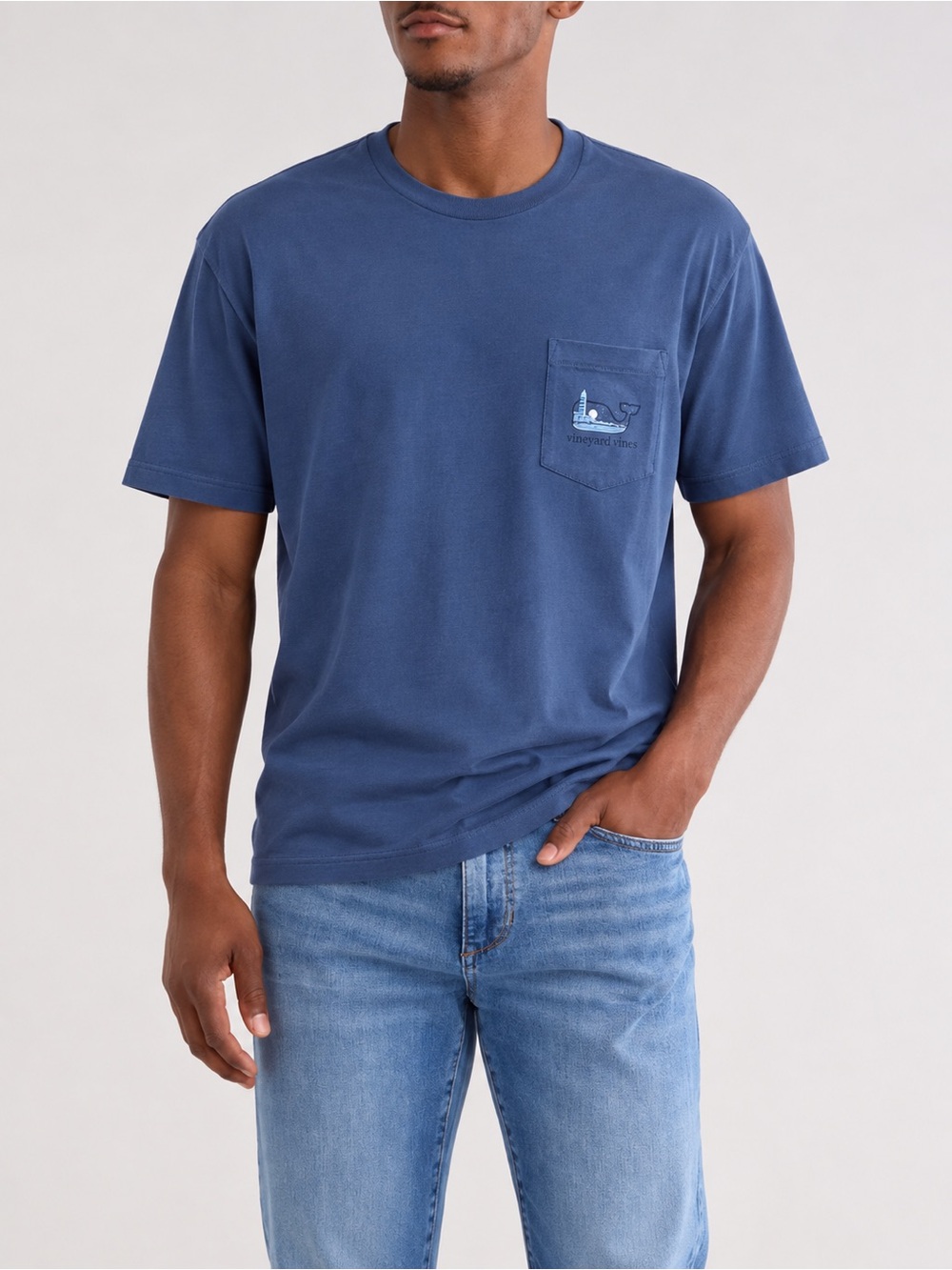 Vineyard Vines Blue Short-Sleeve Pocket Tee with Whale Patch